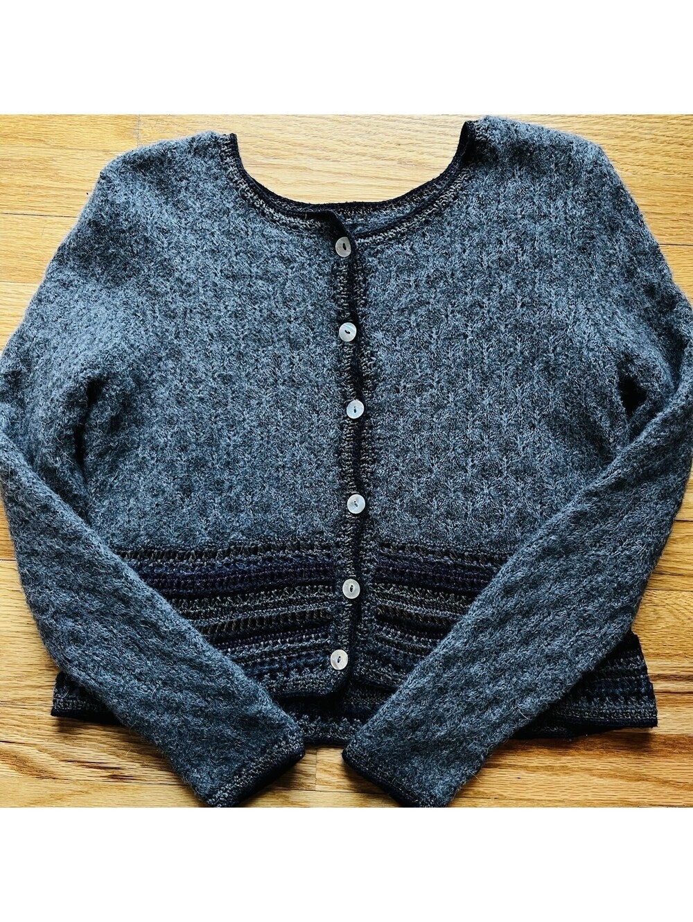 Peruvian Connection Alpaca Pima Cotton Wool Cardigan Womens XS Grey Purple - Picture 3 of 11
